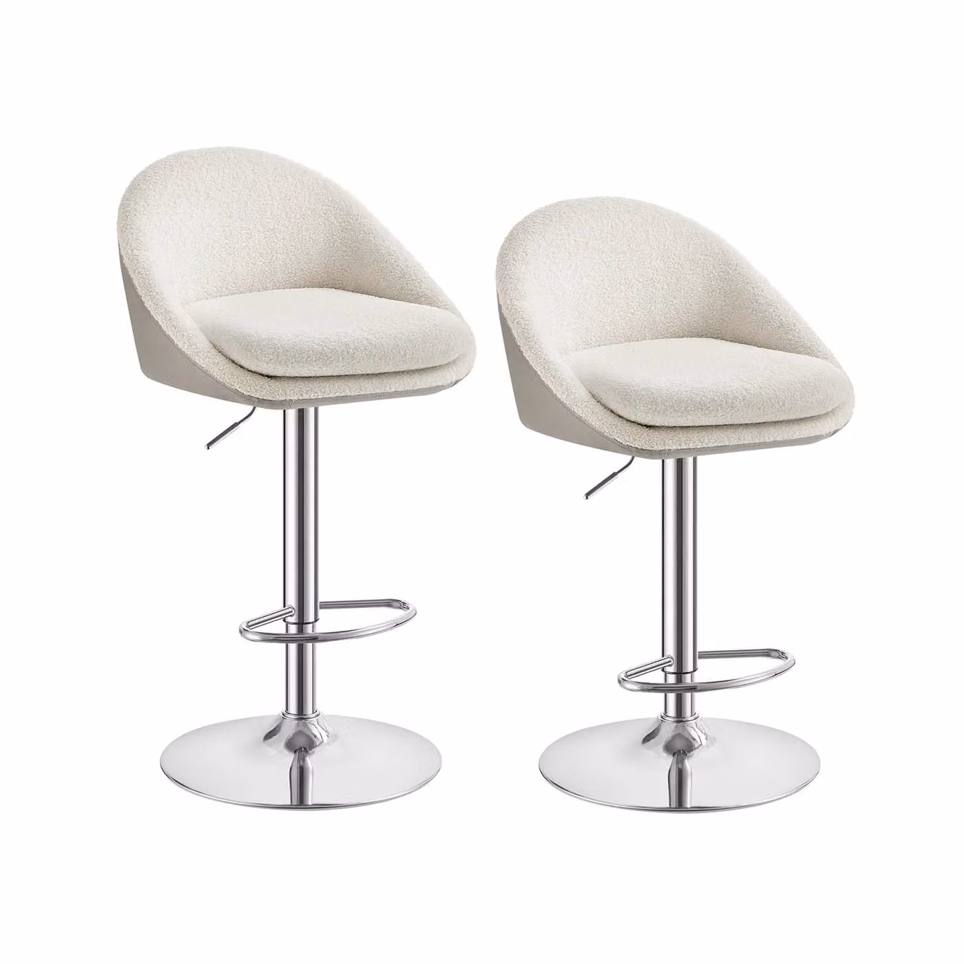 Set di 2 Sgabelli da Bar e Cucina Regolabile in Altezza, Bianco Crema