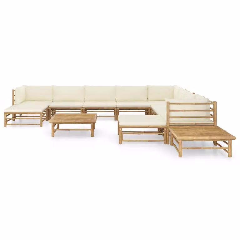 set da salotto da giardino da 12 pezzi con cuscini in bambù bianco crema