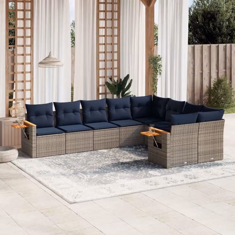 Maison Exclusive - Set Divani da Giardino 9 pz con Cuscini Grigio in Polyrattan
