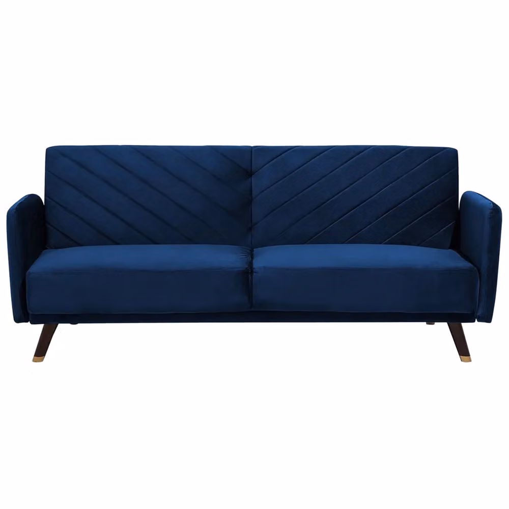Divano Letto Click Clack Beliani in Velluto Blu Navy con Struttura in Legno e Poggiatesta Regolabile per Soggiorno – 2