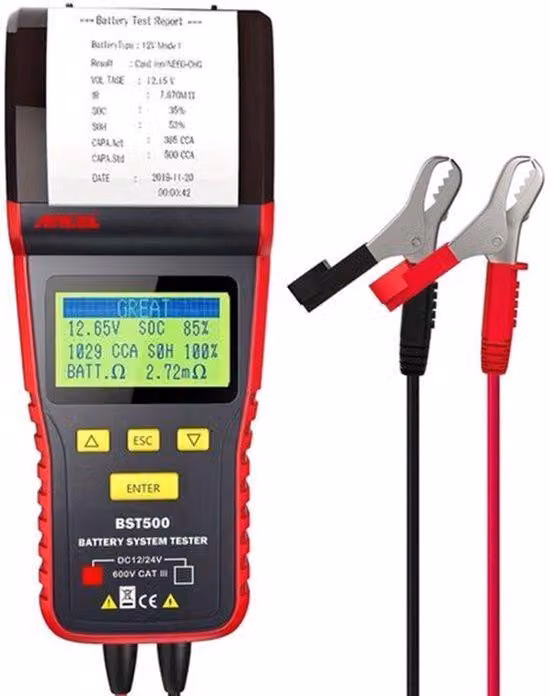 Tester per batterie per auto – Dispositivo di analisi delle batterie – Compatibile con veicoli a 12V e 24V – Precisione del 99% – Tester per caricabatterie