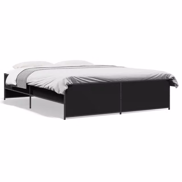 Letto matrimoniale | Letto per adulti | Giroletto Nero 160x200 cm in Legno Multistrato e Metallo