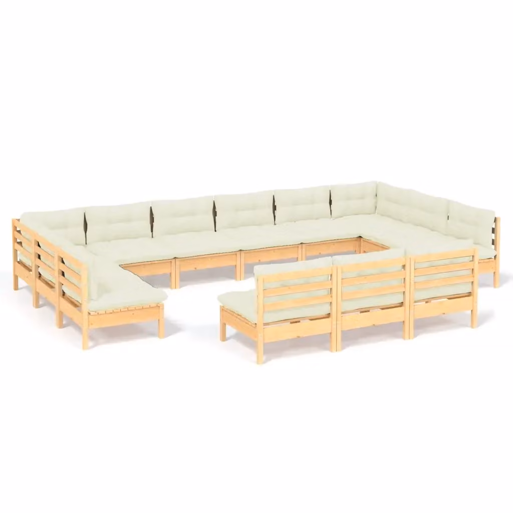 Set di Divani da Giardino a Forma di U vidaXL in Legno Massello di Pino con Cuscini Beige 13 Pezzi – 2