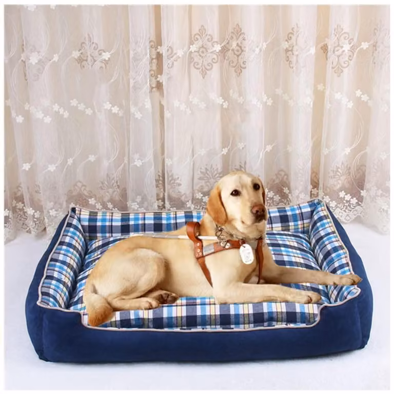 Cuccia per cani con cuscino reversibile, rettangolare, blu, taglia S (50x41x13,5 cm)