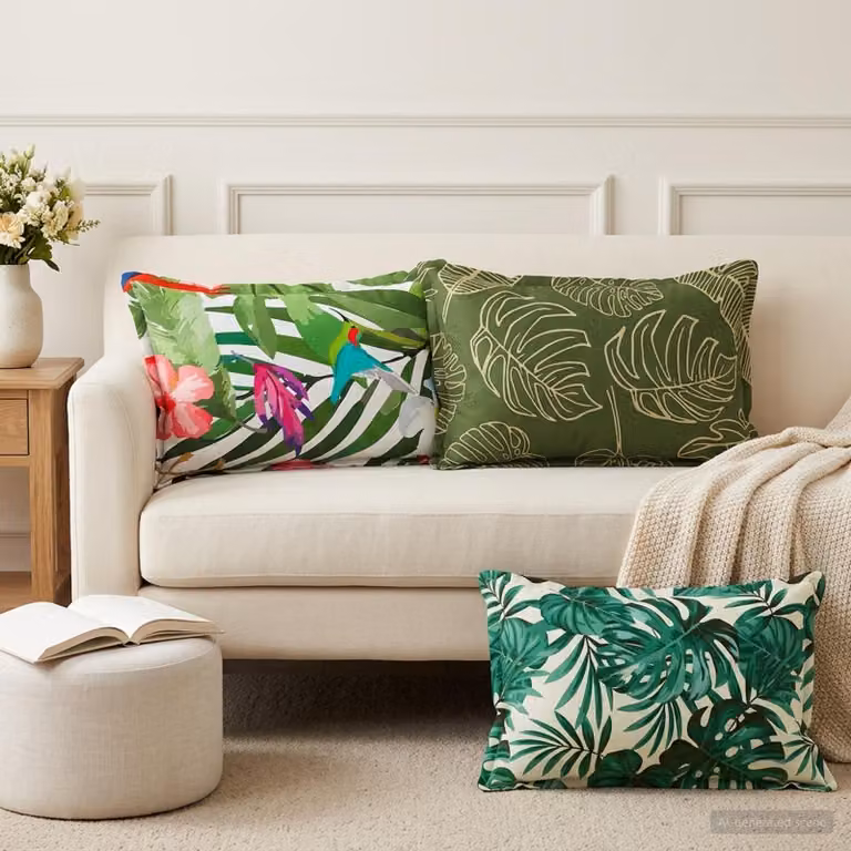 Set di 6 federe vidaXL HOUTEN con motivo floreale e foglie, colore verde, in poliestere, L 50 cm x P 70 cm