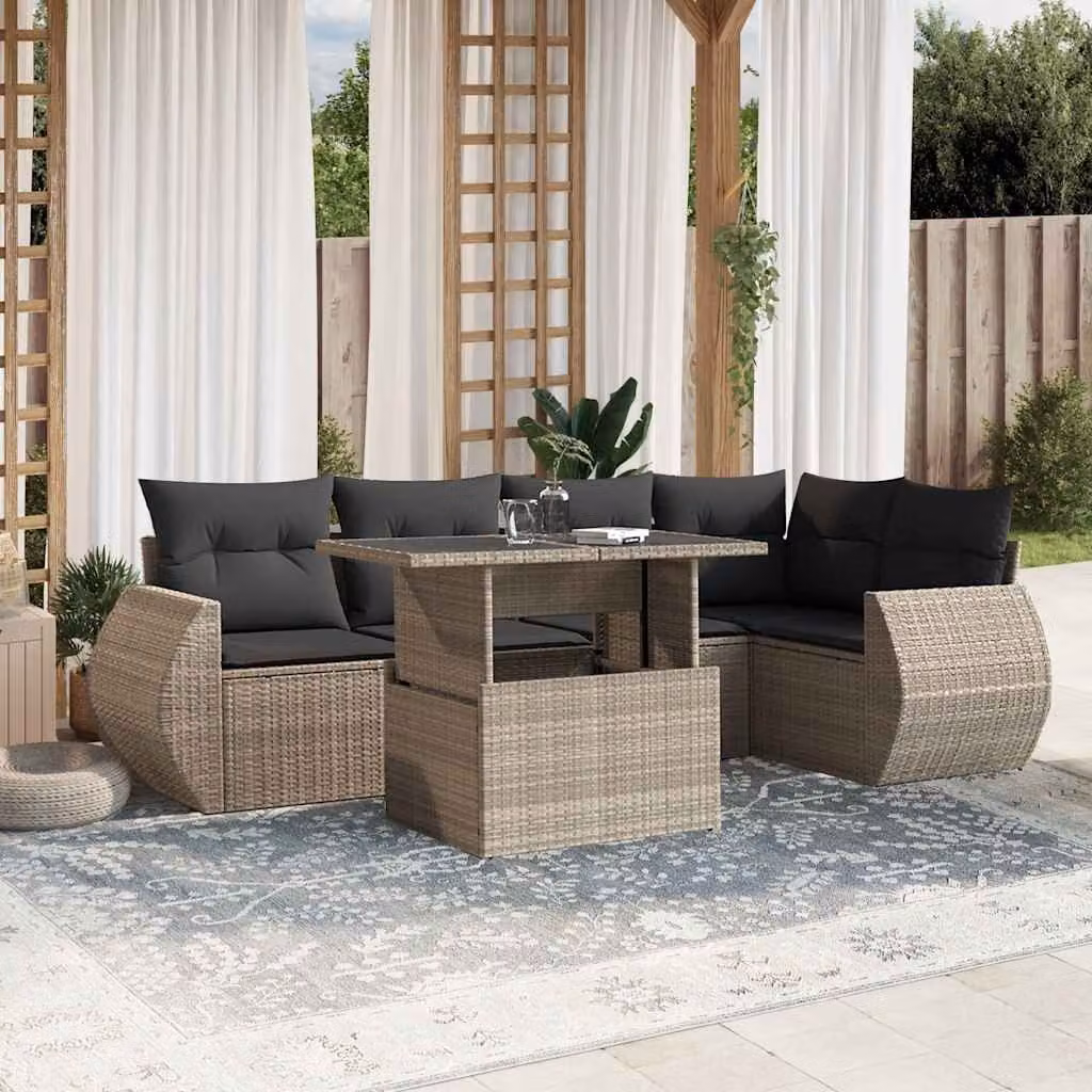 vidaXL Set Divani da Giardino 7pz in Polyrattan con Cuscini Antracite e Tavolino da Esterno
