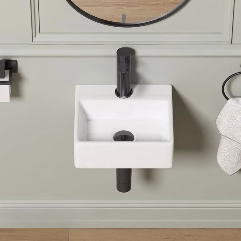 Lavabo da parete in Vetroceramica, modello Mini Quadrato, dimensioni 320x290 mm, colore bianco