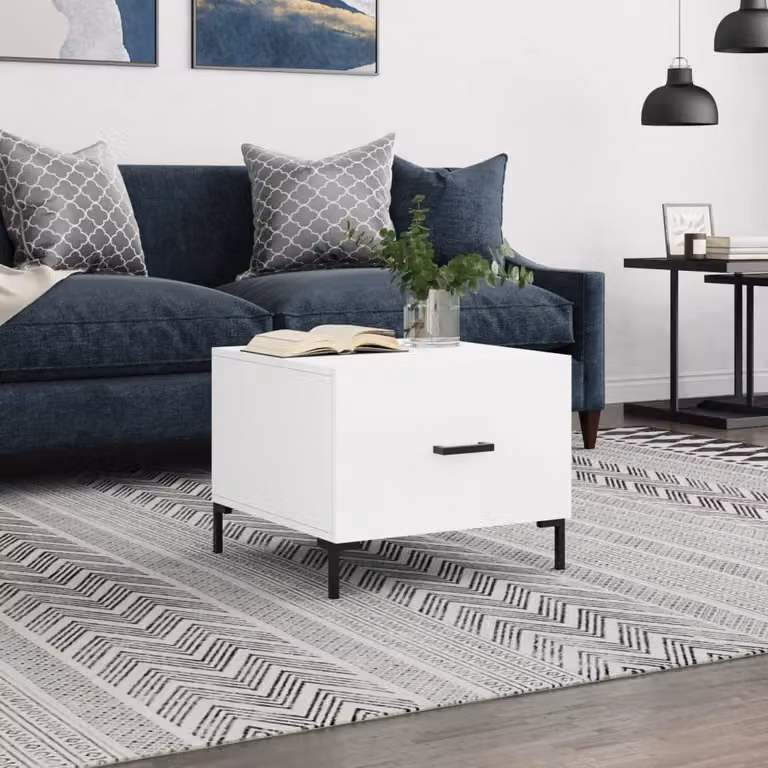 vidaXL Tavolino da Salotto Quadrato Bianco in Legno e Metallo L/P/H: 50 x 50 x 40 cm