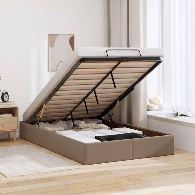 Struttura Letto con Contenitore a Sollevamento vidaXL in Similpelle Marrone e Beige L: 120 cm, P: 200 cm, H: 193 cm
