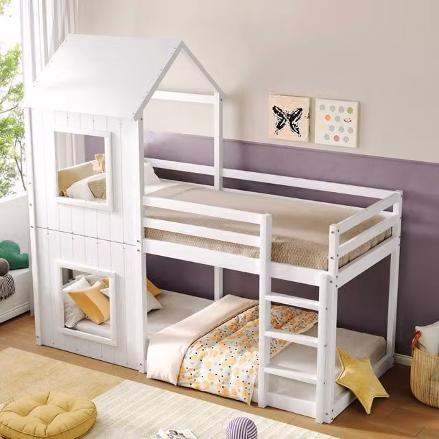 Letto a Castello Casetta Bambini con Baldacchino ¨C Xylo ¨C Massello Bianco 90x200