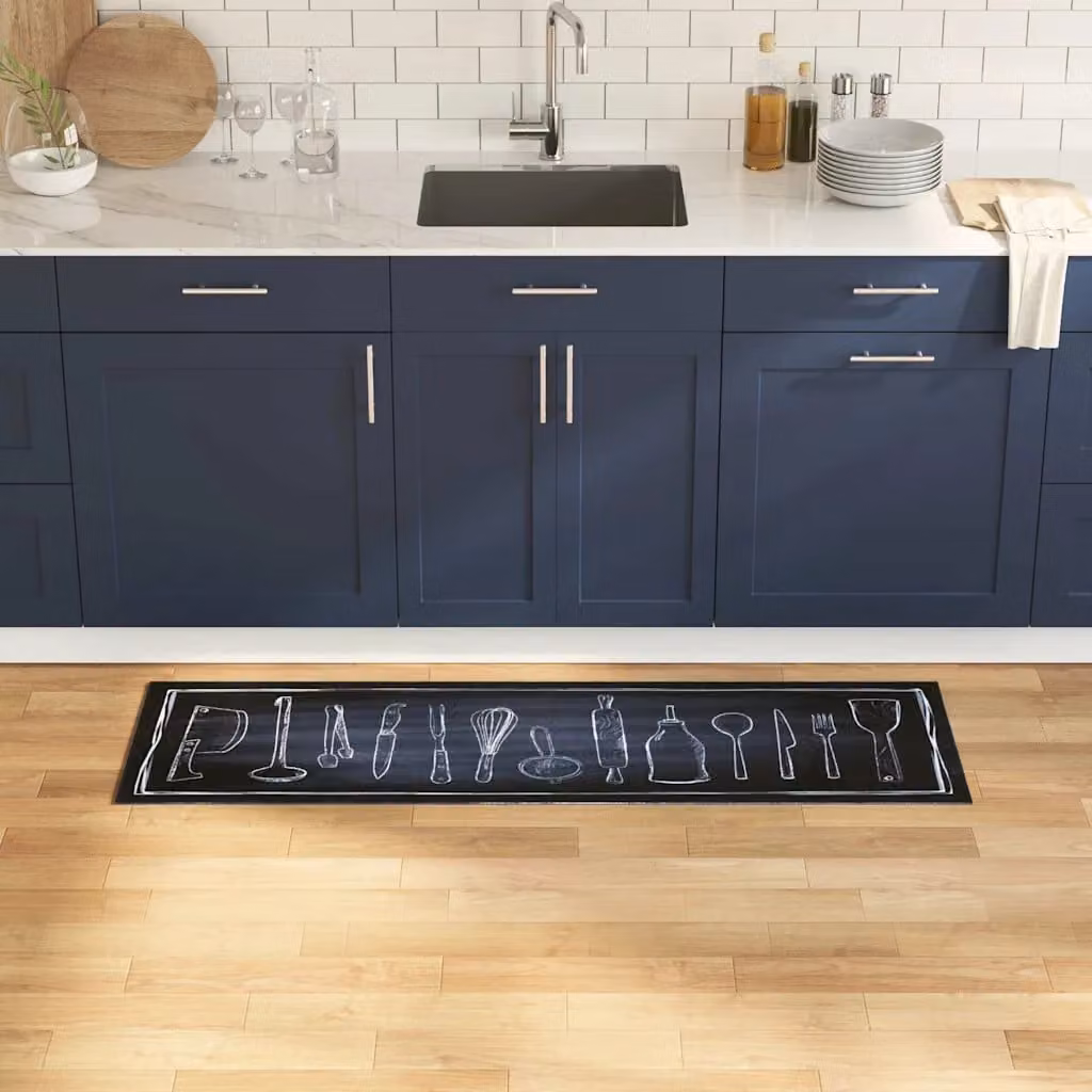 Tappeto da cucina vidaXL nero in viscosa, lavabile e antiscivolo, L 150 x P 45 cm