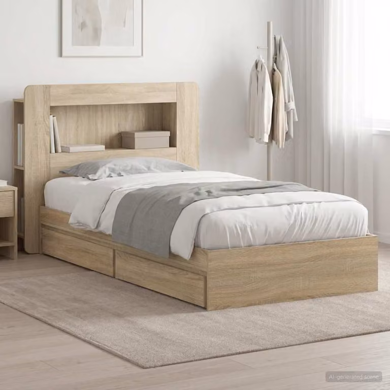 vidaXL Telaio del letto con cassetti Rovere Sonoma marrone L/P/H: 221.5 x 100 x 140 cm