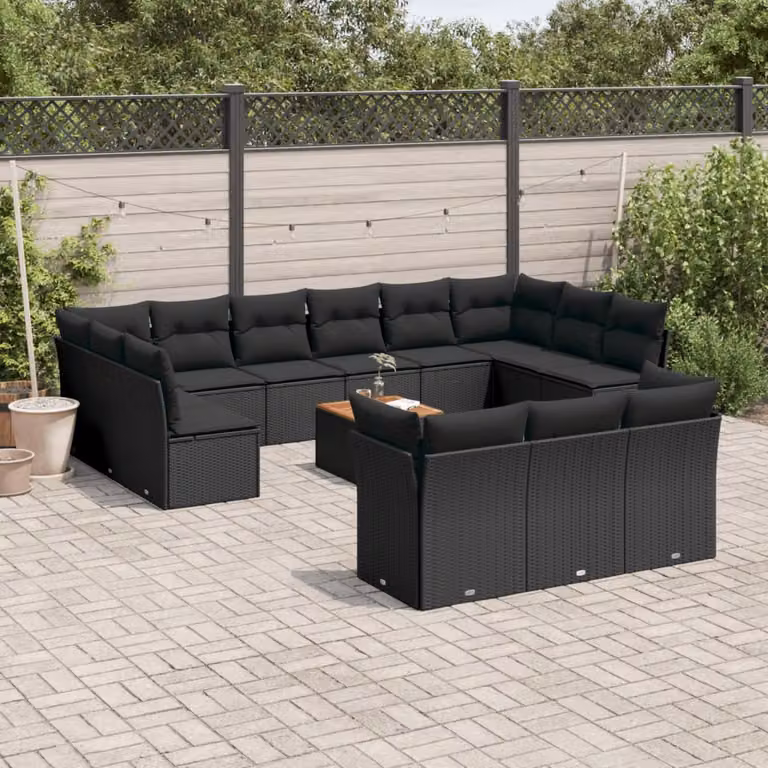 Set Divano da Giardino a L vidaXL in Legno di Acacia e Polyrattan con Cuscini e Tavolino da Esterno, Colore Marrone e Nero