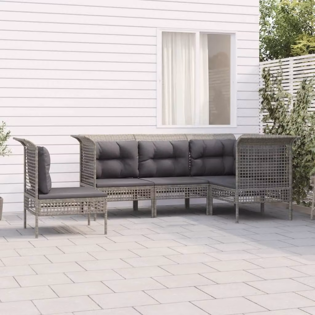 The Living Store Set da giardino 5 pezzi con cuscini in poly rattan grigio