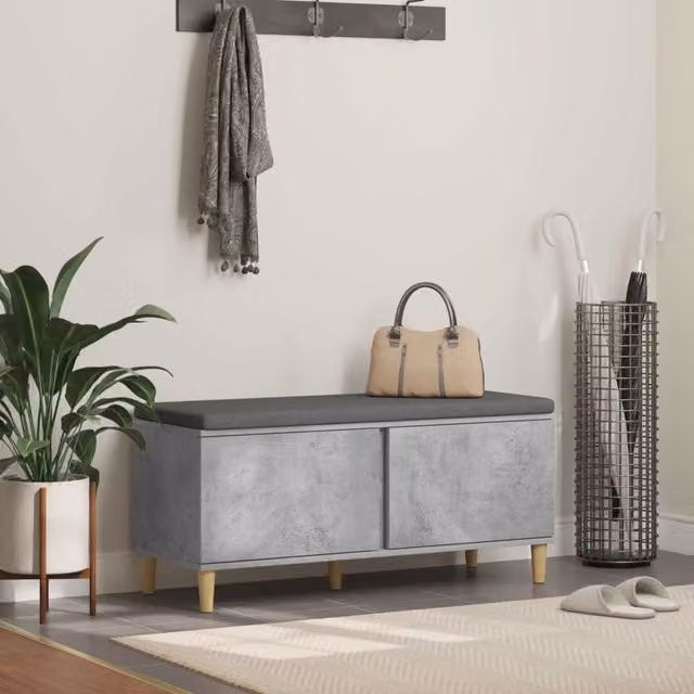 Panca da ingresso vidaXL con cuscino in tessuto grigio, stile minimalista, L: 60 cm, P: 38 cm, H: 46 cm