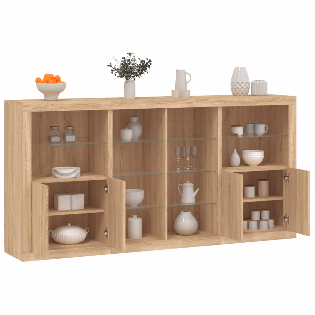 Credenza moderna vidaXL con luci LED in rovere color marrone L: 202 cm, P: 37 cm, H: 100 cm