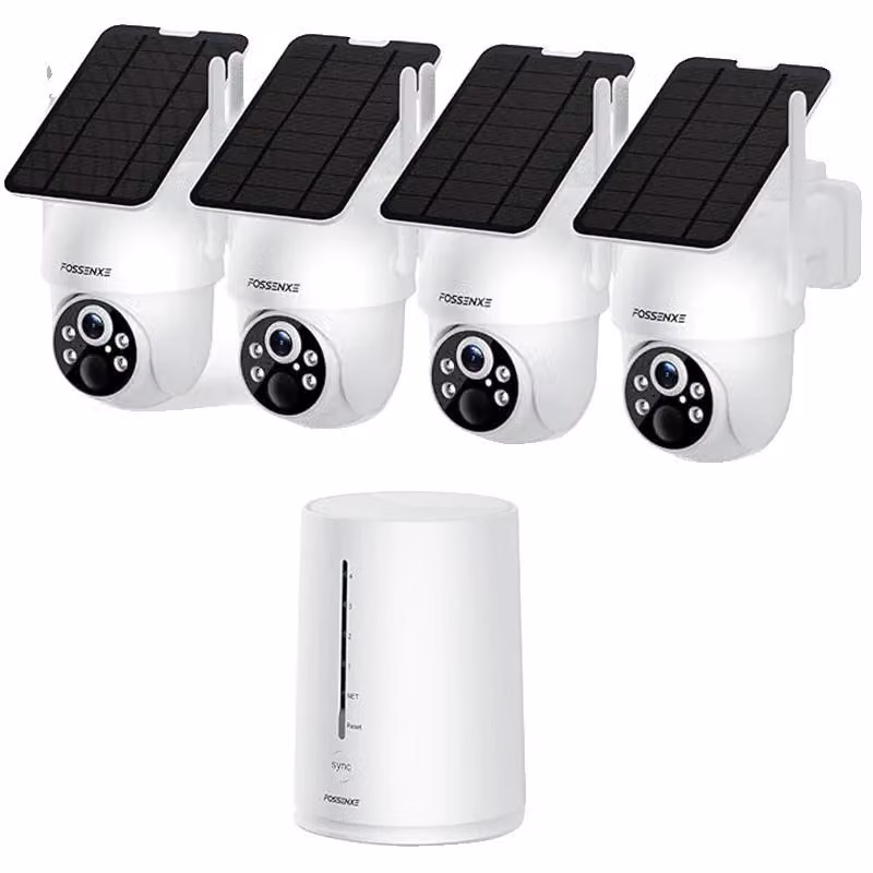 Telecamera di sicurezza, alimentata a energia solare, visione notturna a colori, set di 4 telecamere, standard NTSC