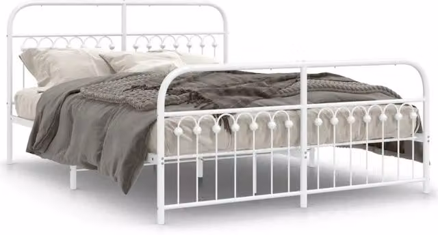 Letto matrimoniale | Letto per adulti | Giroletto con Testiera e Pediera Metallo Bianco 150x200 cm