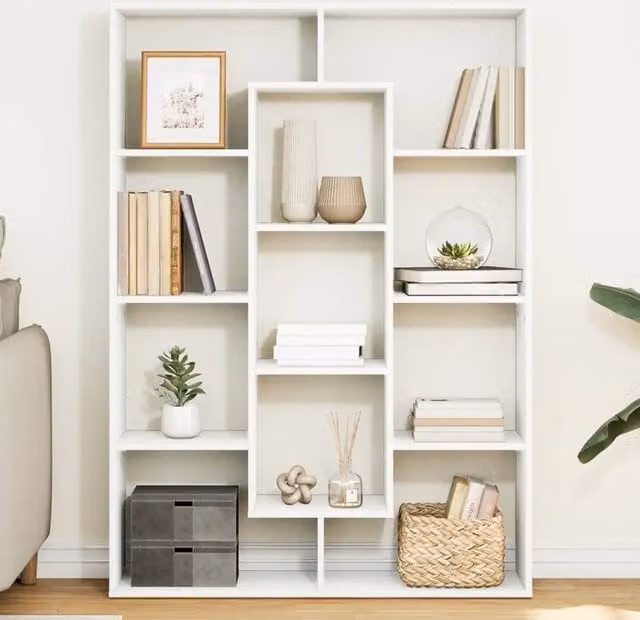 Libreria bianca vidaXL in legno con pannello posteriore per soggiorno L: 102 cm, P: 29 cm, H: 143 cm