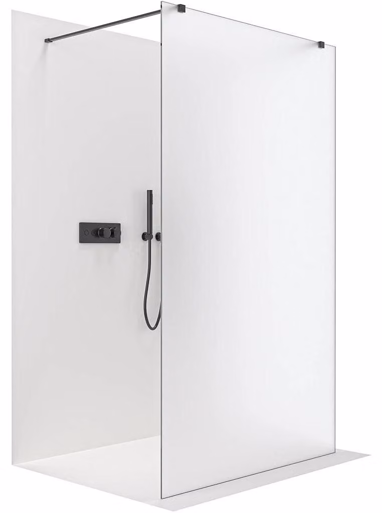 Pannello doccia angolare Walk-in Onyx Duo, versione sinistra/destra, vetro da 8 mm, profilo squadrato, colore nero opaco, vetro satinato, dimensioni 160x200 cm
