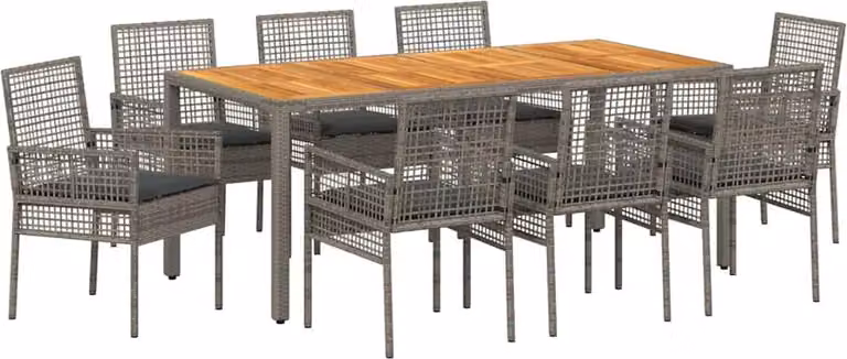 Set da Pranzo per Giardino 9 pcs Grigio polyrattan