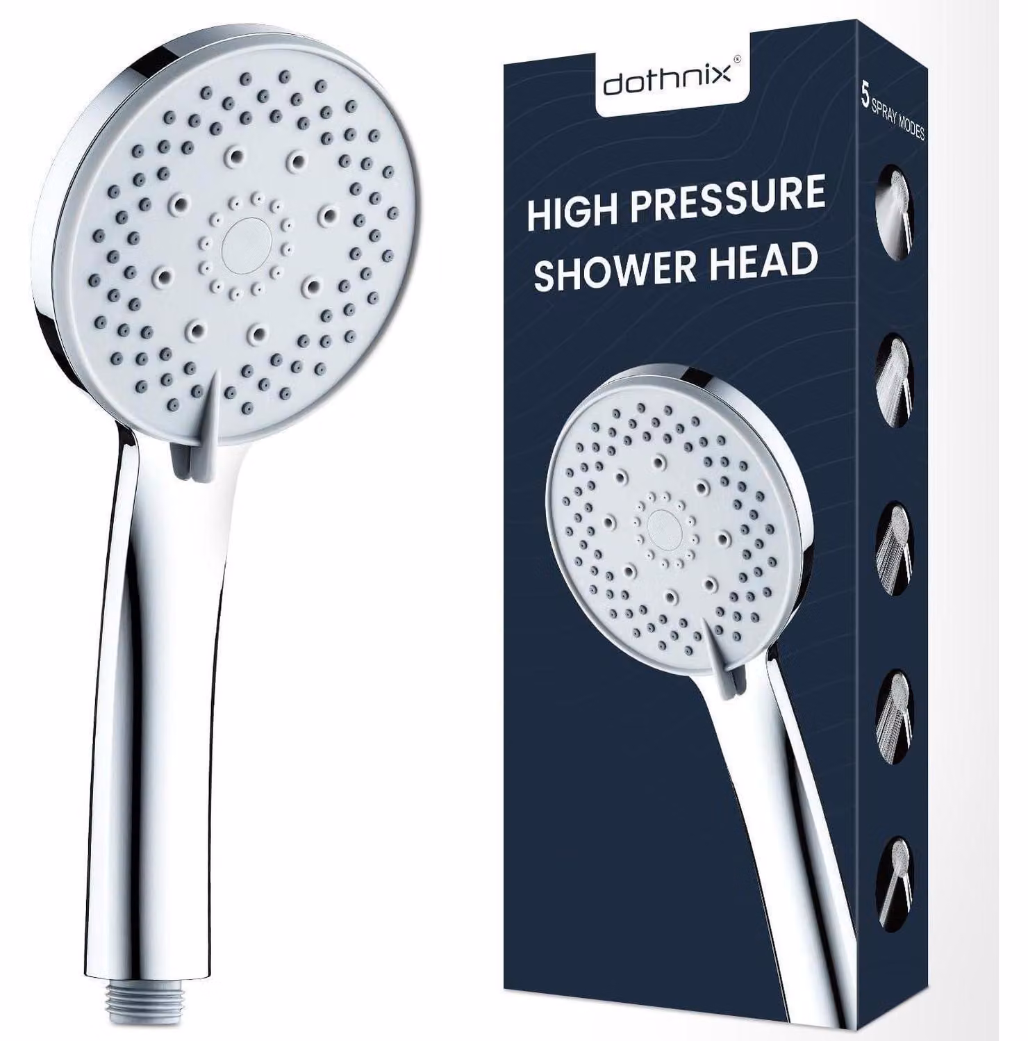 Doccetta alta pressione con 5 diverse tipologie di getto, universale, color argento