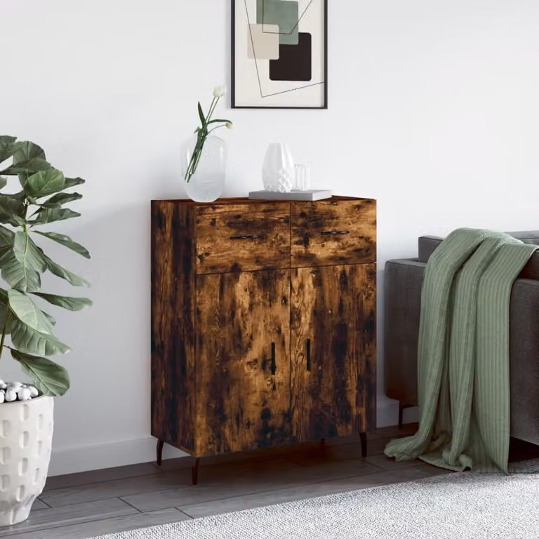 Credenza moderna vidaXL in legno Rovere Fumo, L: 69,5 cm, P: 34 cm, H: 90 cm