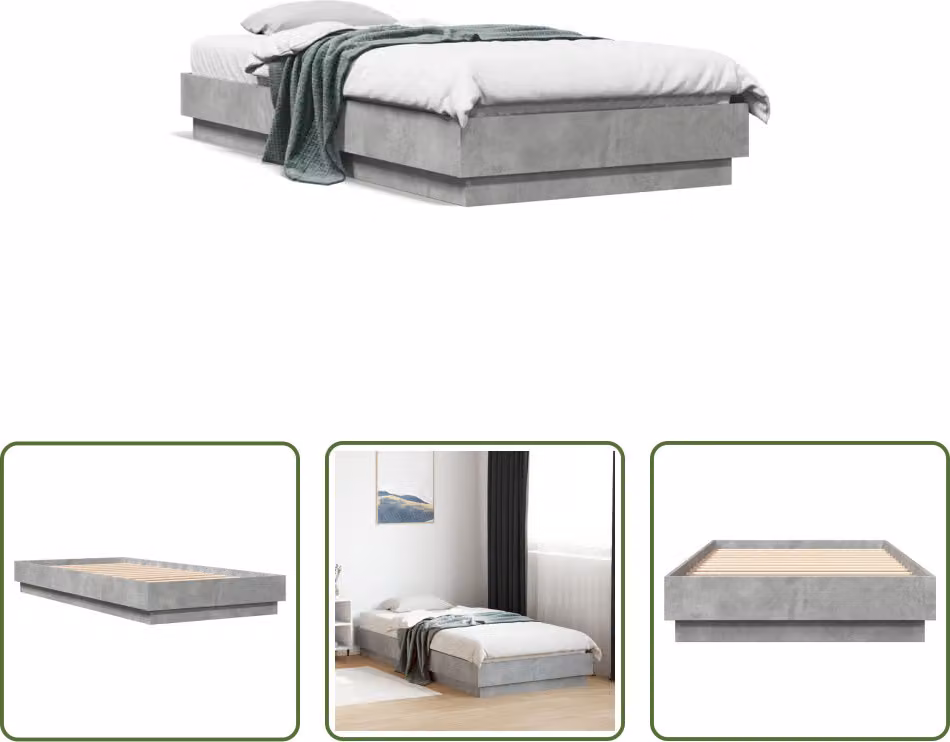 The Living Store Struttura per letto in cemento grigio 100x200 cm Materiale a base di legno