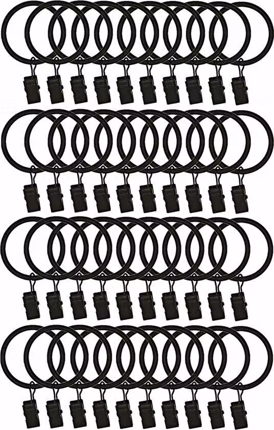 Anelli per tende da doccia - 3 x 32 mm - 40 pezzi - Anelli neri per griglie da doccia - Con sistema di fissaggio a molla