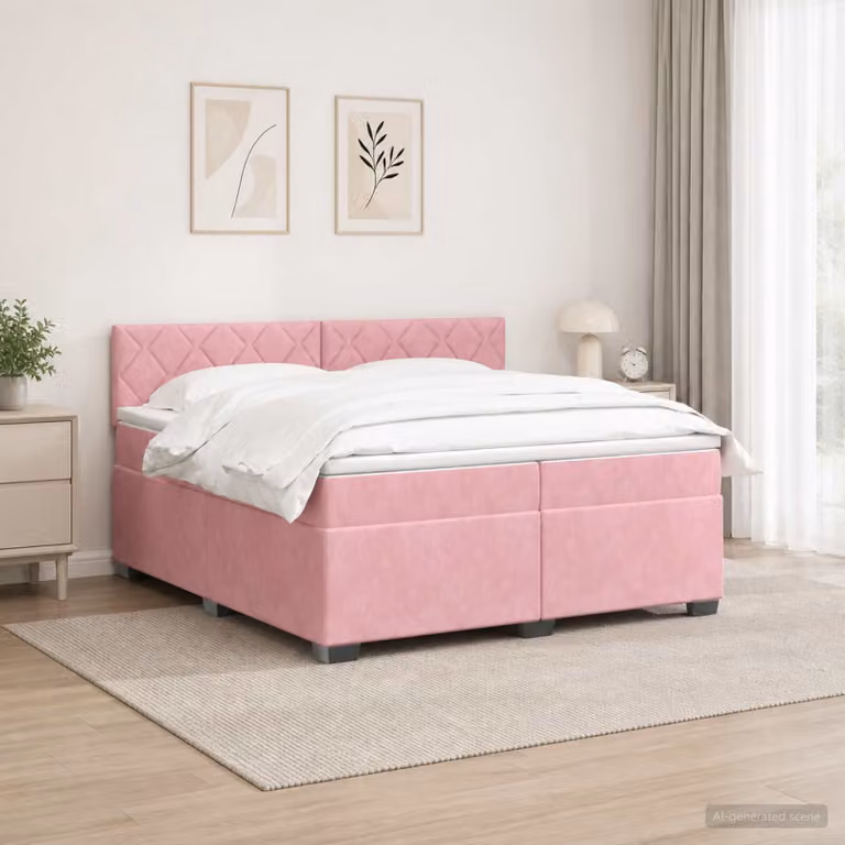 Letto box spring con materasso vidaXL in velluto rosa, L/P: 200 x 200 cm