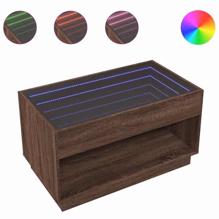 Tavolino da Salotto con LED Infinity Rovere Marrone 90x50x50 cm
