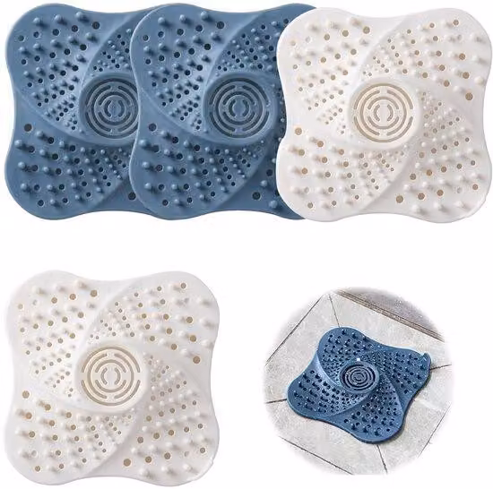 Set di 4 filtri di scarico in silicone, pieghevoli, per docce, WC e cucine, per trattenere capelli e sporco