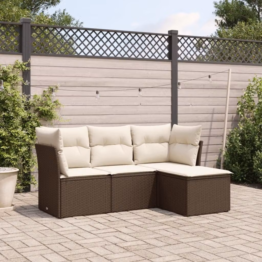 Maison Exclusive - Set Divano da Giardino 4 pz con Cuscini Marrone in Polyrattan