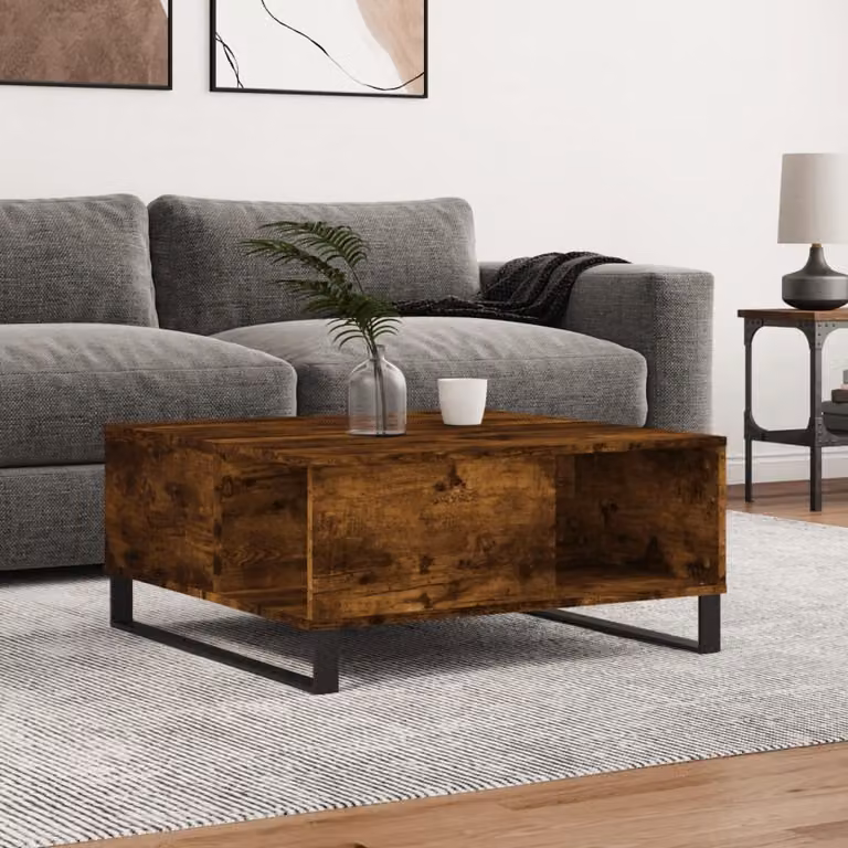 Tavolino The Living Store in rovere fumé 80x80x36,5 cm Materiale in legno