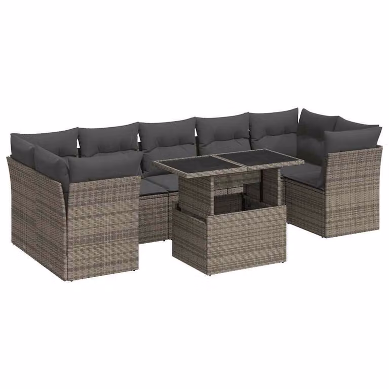 Set Divano da Giardino 8 pz con Cuscini Grigio in Polyrattan