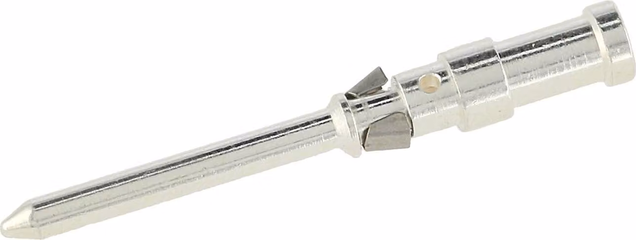 Connettore a crimpare HARTING D, contatto a spillo (M), 0,5 mm², AWG20, argento, 1 pezzo. Materiale: lega di rame. Quantità: 1 pezzo