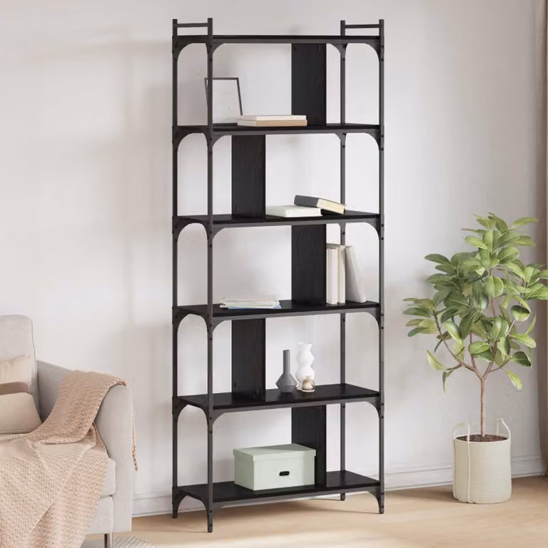 Libreria moderna vidaXL a 5 livelli in metallo e MDF nero L 76 cm x P 32 cm x H 192 cm