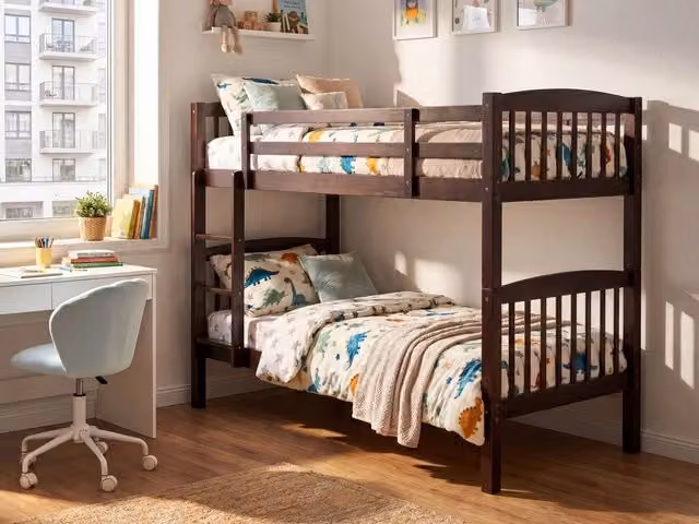Letto a castello Beliani in legno di pino scuro con cassetti e mensola per bambini L/P/H: 210 x 120 x 90 cm – 1