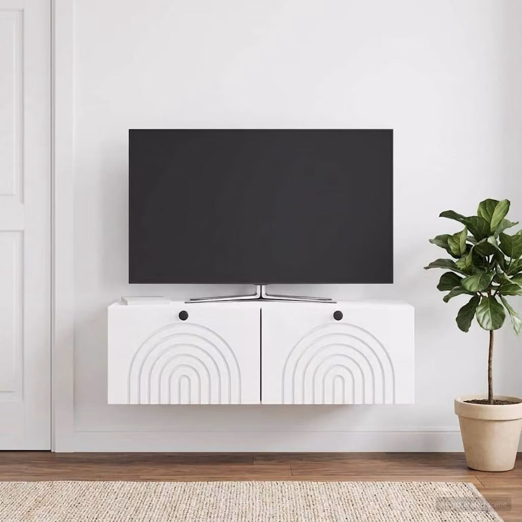 vidaXL Mobile Porta TV da Muro Bianco Lucido L: 98 cm, P: 41 cm, H: 30 cm