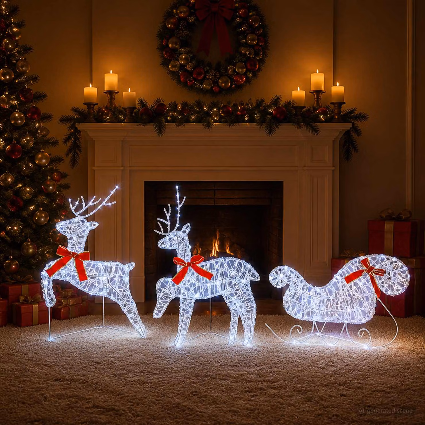 vidaXL Renna di Natale con slitta 3 pz 60 LED Bianco freddo
