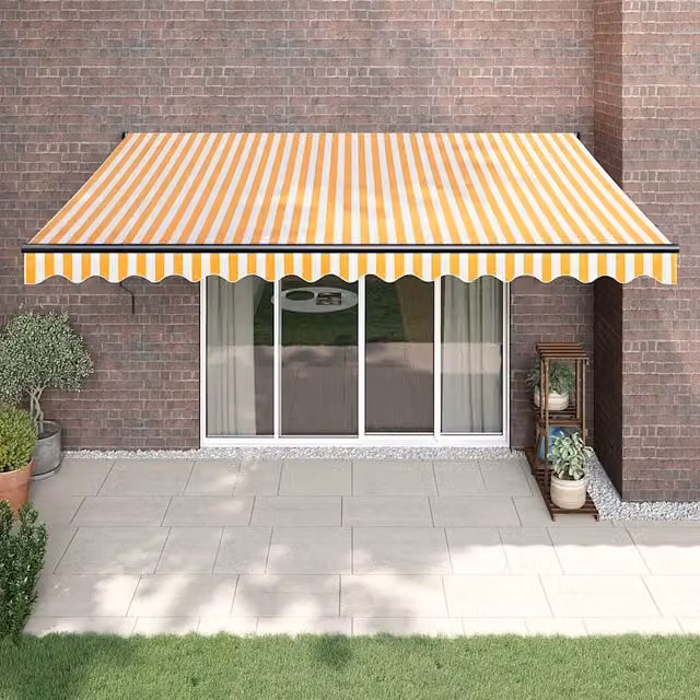 Tenda Sole Retrattile Gialla e Bianca 4x3 m Tessuto e Alluminio 3154458