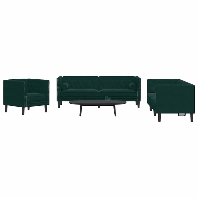 Set di Divani Chesterfield vidaXL in Velluto Verde con Cuscini, Composto da un Divano a 3 Posti e un Divano a 2 Posti