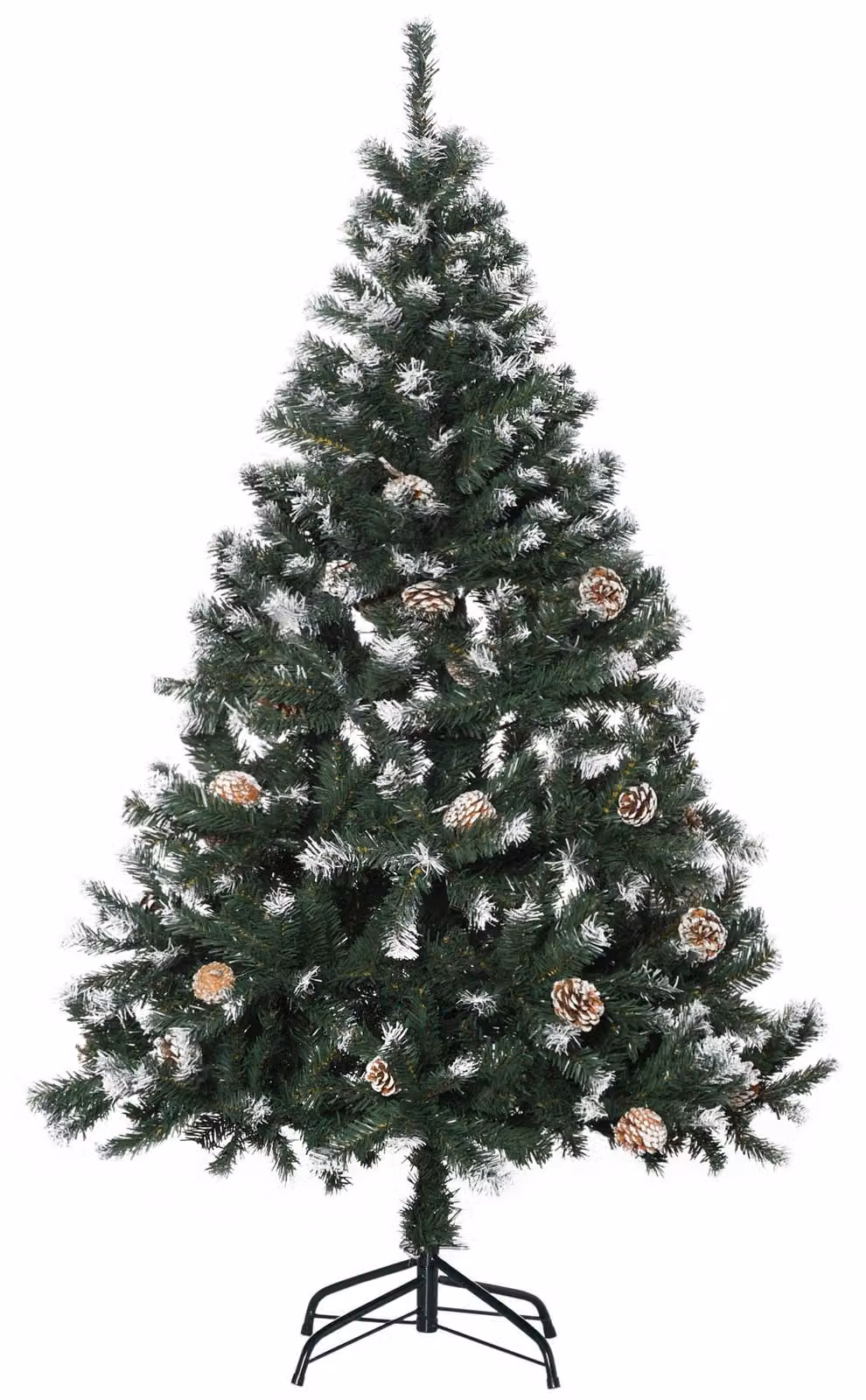 Albero di Natale Artificiale Innevato 150 cm 676 Rami con Pigne Apertura Automatica Verde