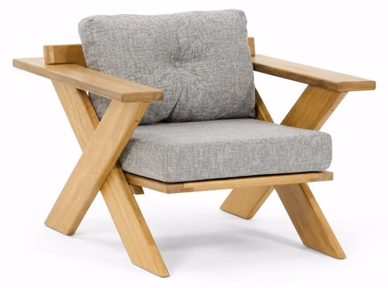 Sedia da giardino in stile moderno, grigia, con struttura in legno, comoda e morbida