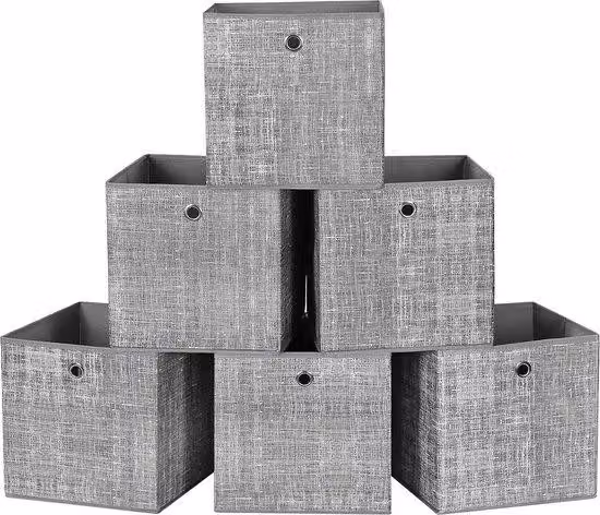 Set di 6 cestini portaoggetti - Pieghevole - Non tessuto - Grigio screziato - 30x30x30 cm Contenitore - Scatola portaoggetti