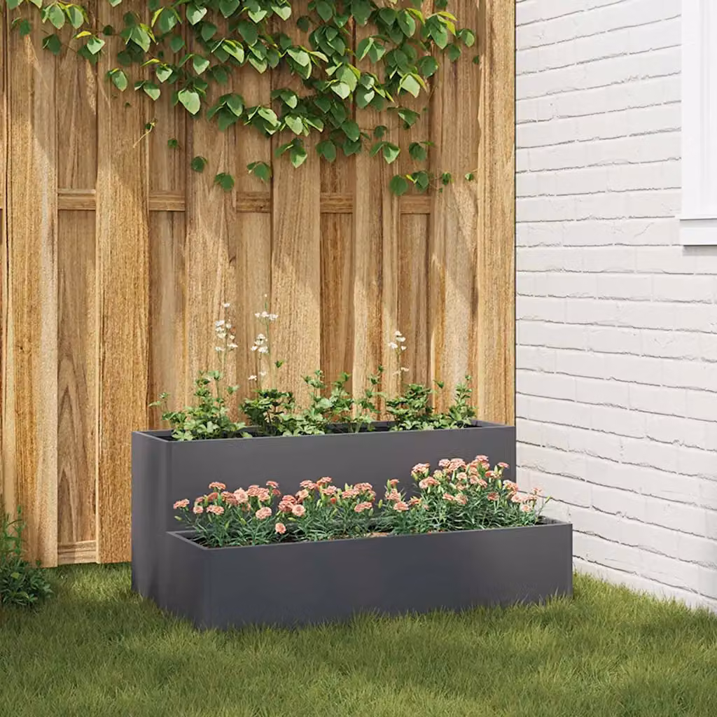 Vaso da giardino vidaXL in metallo colore antracite L: 100 cm, P: 60 cm, H: 45 cm