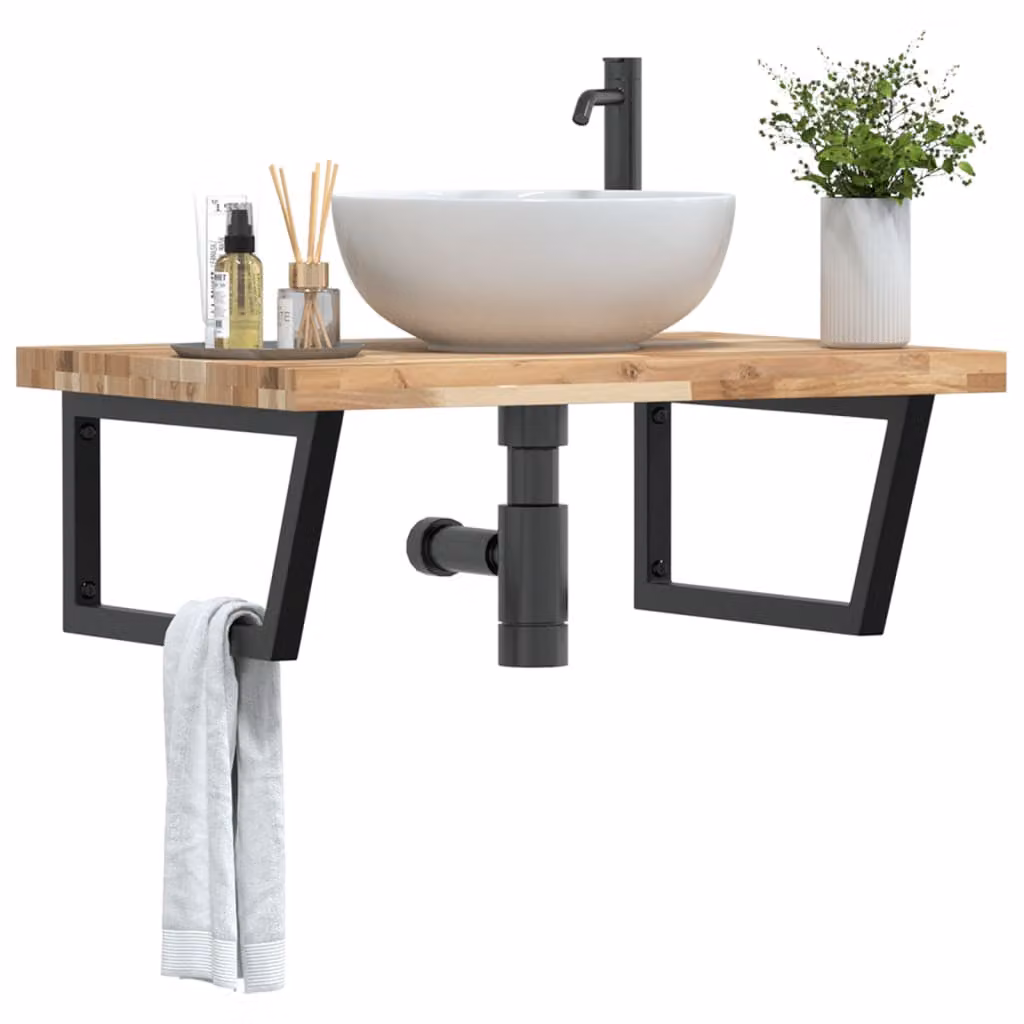 vidaXL Ripiano da parete per lavabo in legno di acacia e metallo nero e marrone