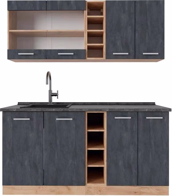 Cucina completa moderna Vicco R-Line Calce nera e Rovere dorato con piano Antracite L: 160 cm – 1