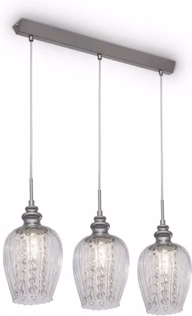 Lampadario Sospeso Contemporaneo Blues Maytoni in Metallo Argento con 3 Luci e Diffusori in Vetro Trasparente