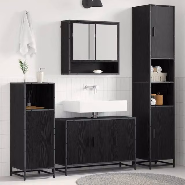 Set di mobili per il bagno 4 pz Rovere Nero 3402443